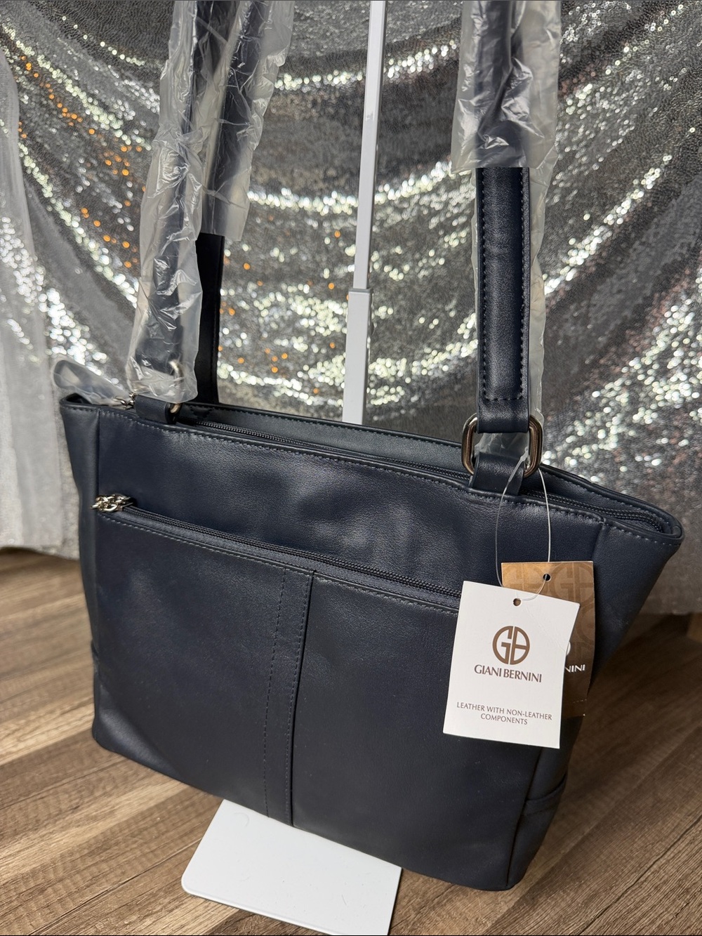 Giani Bernini Navy Leather-Blend Shoulder Bag